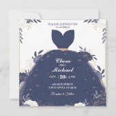Faire invitation de mariage florale bleu marine (Devant)