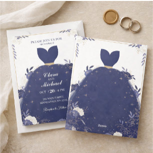 Faire invitation de mariage florale bleu marine