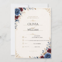Faire invitation de mariage florale bleu marine et