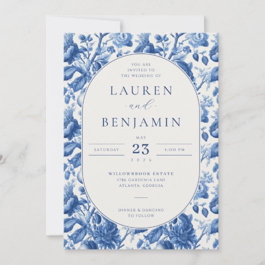 Faire invitation de mariage florale bleue (Devant)