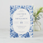 Faire invitation de mariage florale bleue (Debout devant)