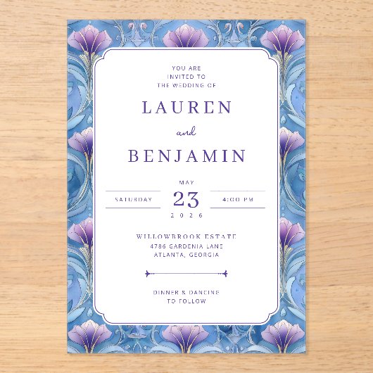 Faire invitation de mariage florale bleue (Recto)