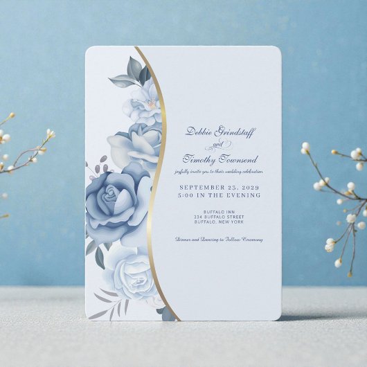 Faire invitation de mariage florale bleue