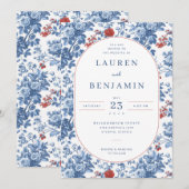 Faire invitation de mariage florale bleue (Devant / Derrière)