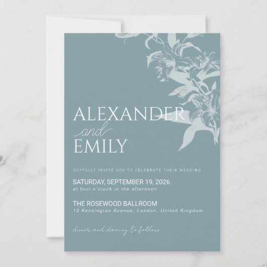 Faire invitation de mariage florale bleue élégante (Devant)