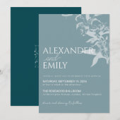 Faire invitation de mariage florale bleue élégante (Devant / Derrière)