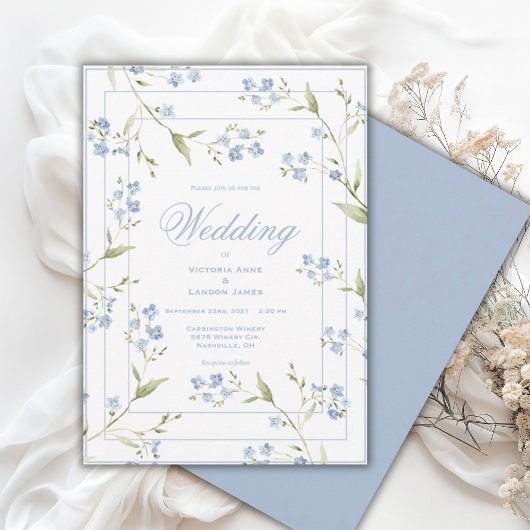 Faire invitation de mariage florale bleue et blanc