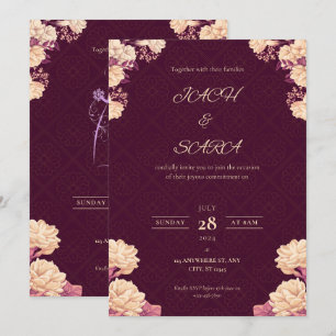 Faire invitation de mariage florale bordeaux et or