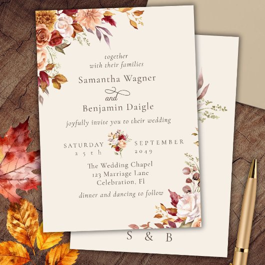 Faire invitation de mariage florale d'automne