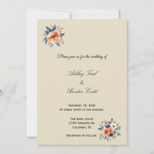 Faire invitation de mariage florale d'automne simp (Devant)