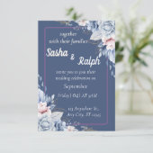 Faire invitation de mariage florale en bleu et ros (Debout devant)