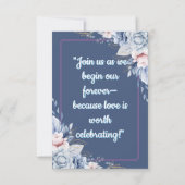 Faire invitation de mariage florale en bleu et ros (Dos)
