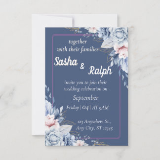 Faire invitation de mariage florale en bleu et ros