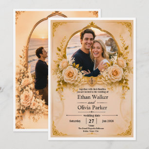 Faire invitation de mariage florale en or