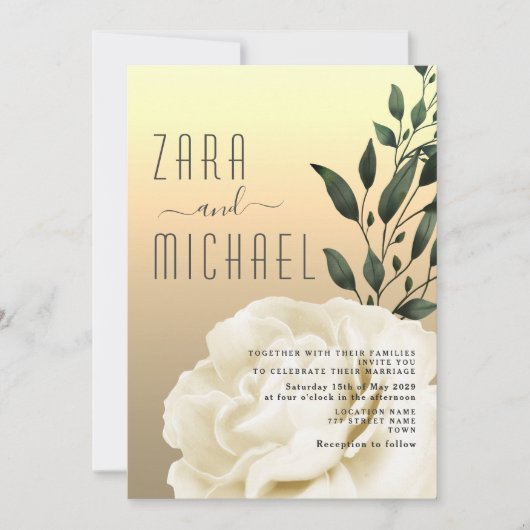 Faire Invitation de Mariage Florale en Or (Devant)
