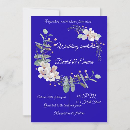 Faire invitation de mariage florale en or (Devant)