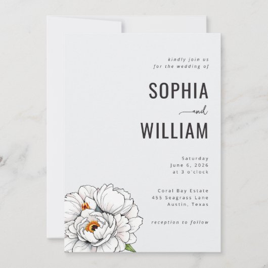Faire invitation de mariage florale grise élégante (Devant)