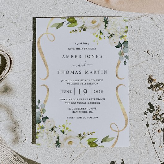 Faire invitation de mariage florale ivoire