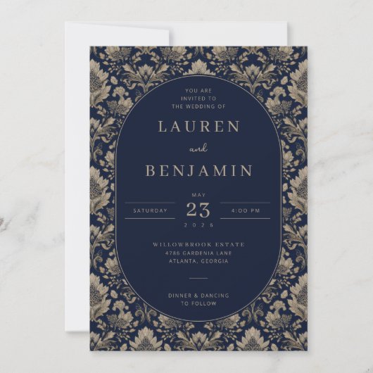 Faire invitation de mariage florale marine élégant (Devant)