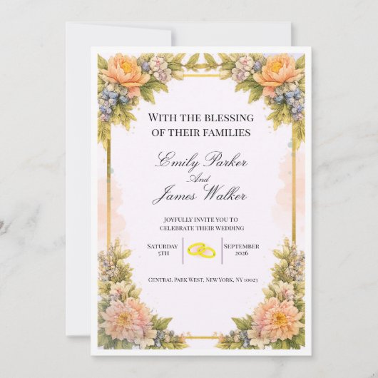 Faire invitation de mariage florale modifiable (Devant)