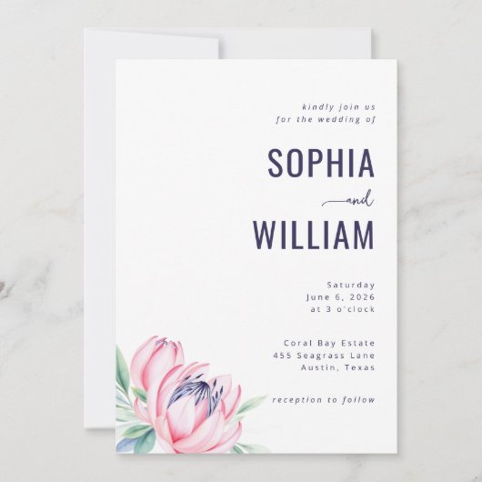 Faire invitation de mariage florale navy (Devant)
