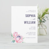Faire invitation de mariage florale navy (Debout devant)
