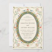 Faire invitation de mariage florale oiseaux folklo (Devant)