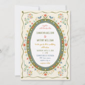 Faire invitation de mariage florale oiseaux folklo (Devant)