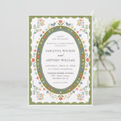 Faire invitation de mariage florale oiseaux folklo (Debout devant)