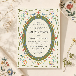 Faire invitation de mariage florale oiseaux folklo