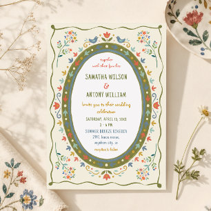 Faire invitation de mariage florale oiseaux folklo