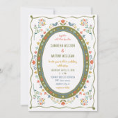 Faire invitation de mariage florale oiseaux folklo (Devant)