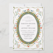 Faire invitation de mariage florale oiseaux folklo (Devant)
