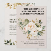Faire invitation de mariage florale | Rose blanche (Devant / Derrière)