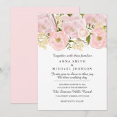 Faire invitation de mariage florale rose blush (Devant / Derrière)