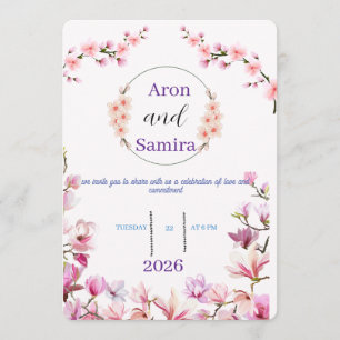 Faire invitation de mariage florale rose magnolia