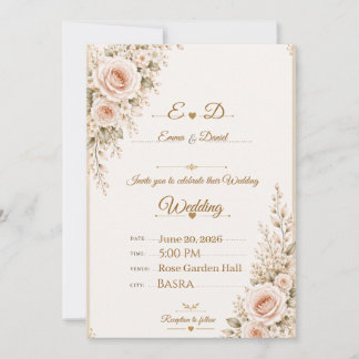 Faire invitation de mariage florale rose pâle élég
