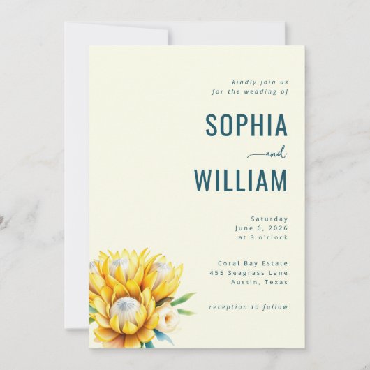 Faire invitation de mariage florale sarcelle éléga (Devant)