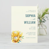 Faire invitation de mariage florale sarcelle éléga (Debout devant)