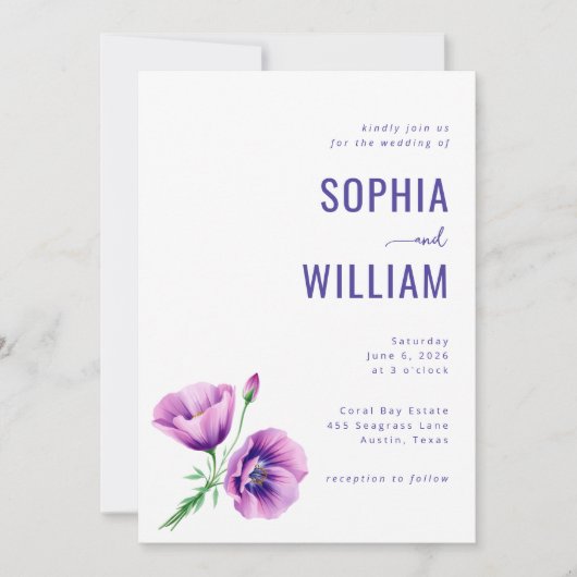 Faire invitation de mariage florale violette (Devant)