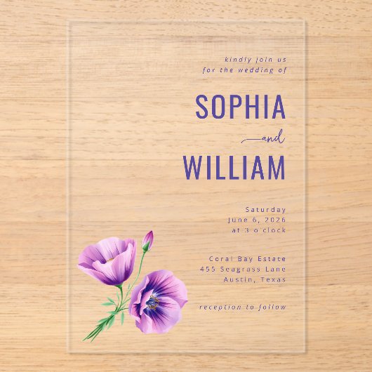 Faire invitation de mariage florale violette (Recto)