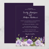 Faire invitation de mariage florale violette (Devant / Derrière)
