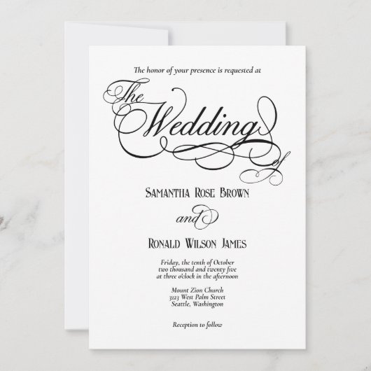 Faire invitation de mariage formel blanc élégant (Devant)