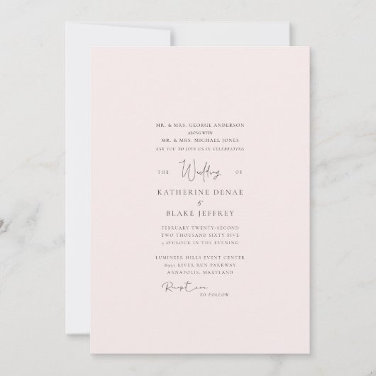 Faire invitation de mariage formel rose (Devant)