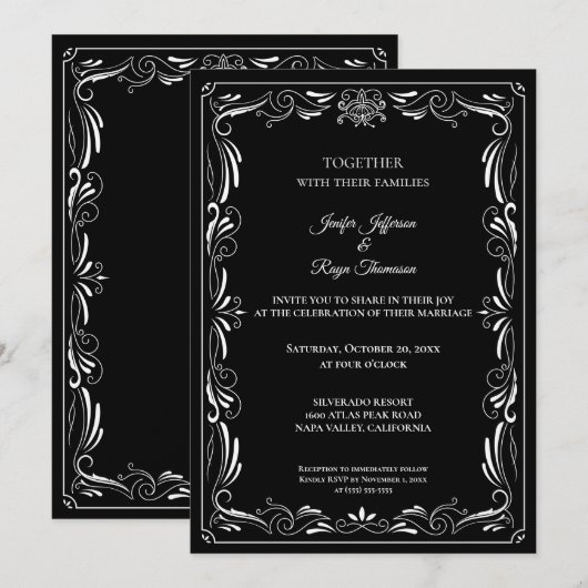 Faire invitation de mariage gothique noir et blanc (Devant / Derrière)