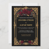 Faire invitation de mariage gothique noir rose or (Devant)
