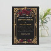 Faire invitation de mariage gothique noir rose or (Debout devant)