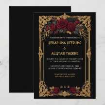 Faire invitation de mariage gothique noir rose or