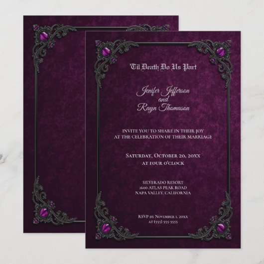 Faire invitation de mariage gothique violet (Devant / Derrière)