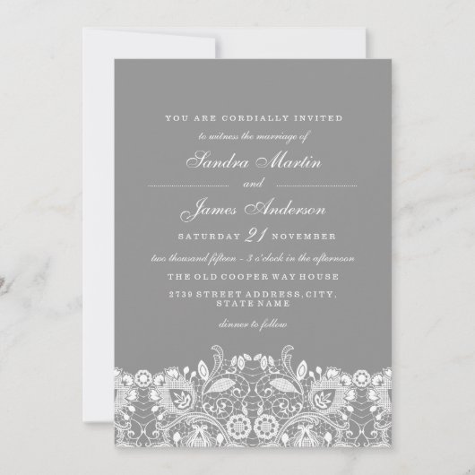 Faire invitation de mariage gris blanc en dentelle (Devant)